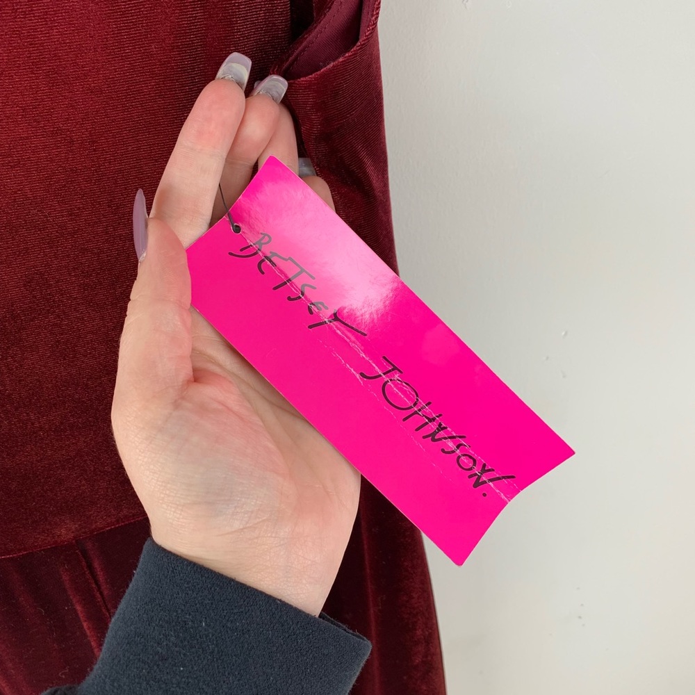 Betsey Johnson Maroon Velvet Ruffle Hem Jumpsuit - Picture 6 of 8
